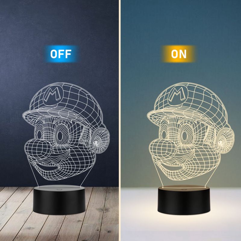 3D Illusion Mario Face CartoonLed Night Lamp with Warm White Color Gift for Cartoon Lover Best Gift for Children Girls Boys